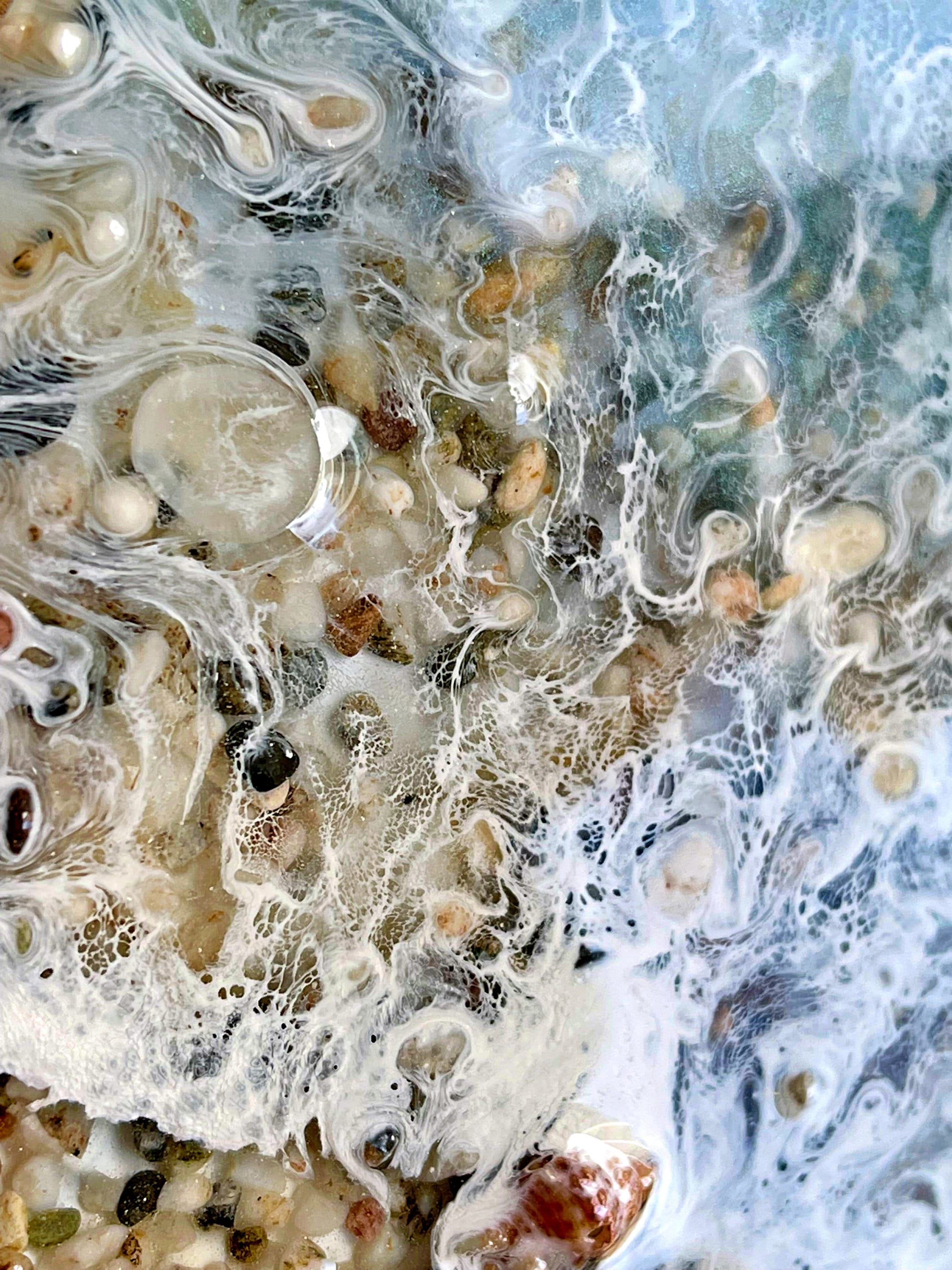 Playa de los Muertos Resin Ocean Art – Real Sand & Shell Beach Wall Art – Large Handmade Coastal Artwork – Textured Epoxy Sea Painting