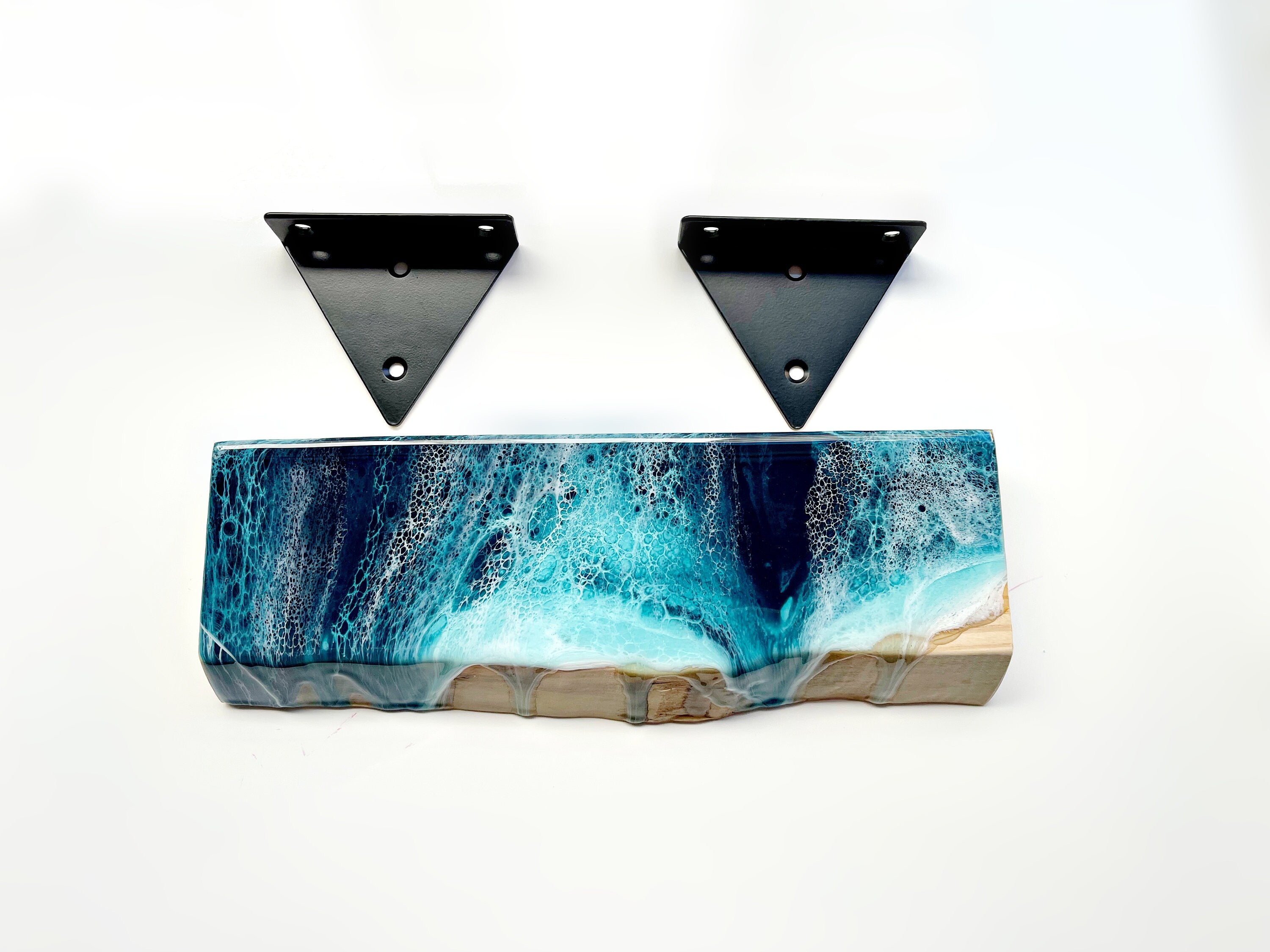 30cm Resin Ocean Floating Shelf | Mini Coastal Wall Shelf | Handmade Beach House Decor | Functional Resin Art | Handmade in Spain