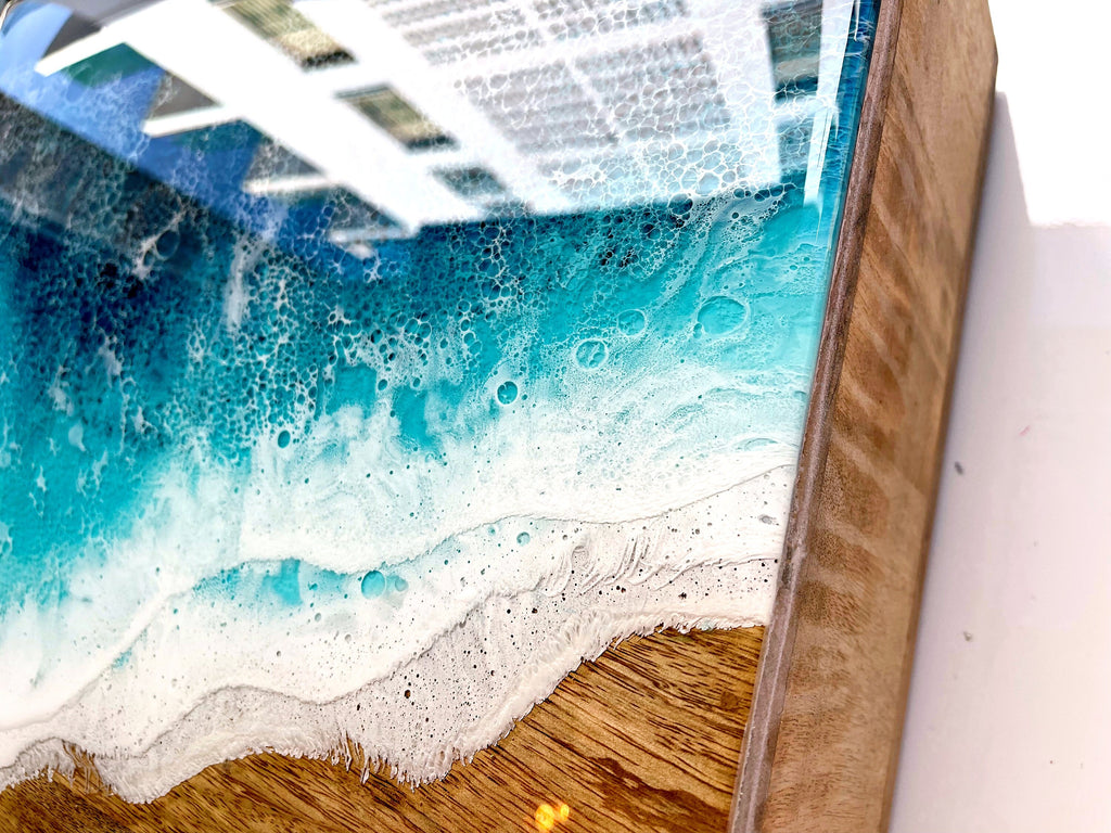 Handmade Ocean Resin Bedside Table – Wooden Nightstand with Resin Top