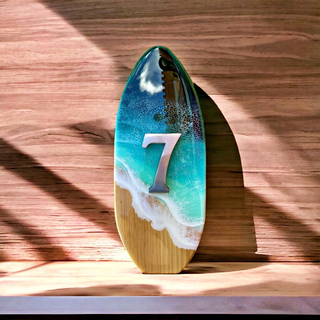 Vertical House Number Sign – Coastal Resin Address Plaque – Modern Ocean Door Numbers – Minimal Outdoor House Sign – Handmade Decor