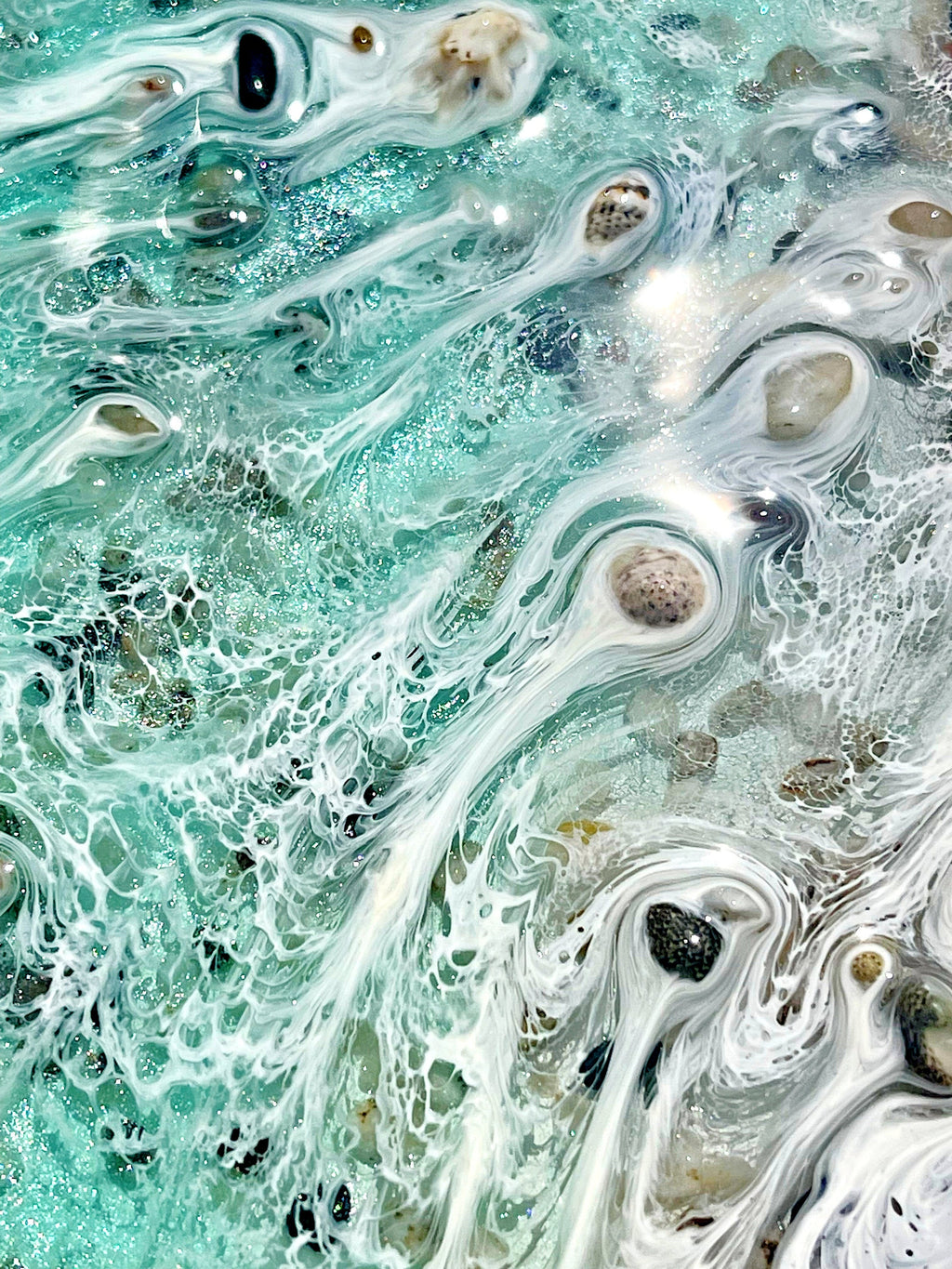 Playa de los Muertos Resin Ocean Art – Real Sand & Shell Beach Wall Art – Handmade Coastal Artwork – Textured Epoxy Sea Painting