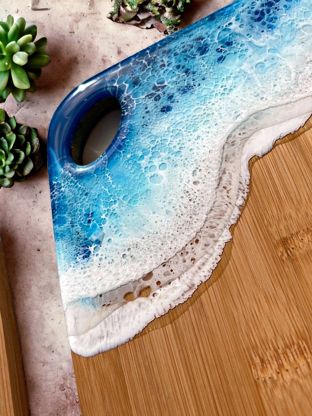Resin Wave Bamboo Serving Board: Ocean Decor Cheese Board (30CM)