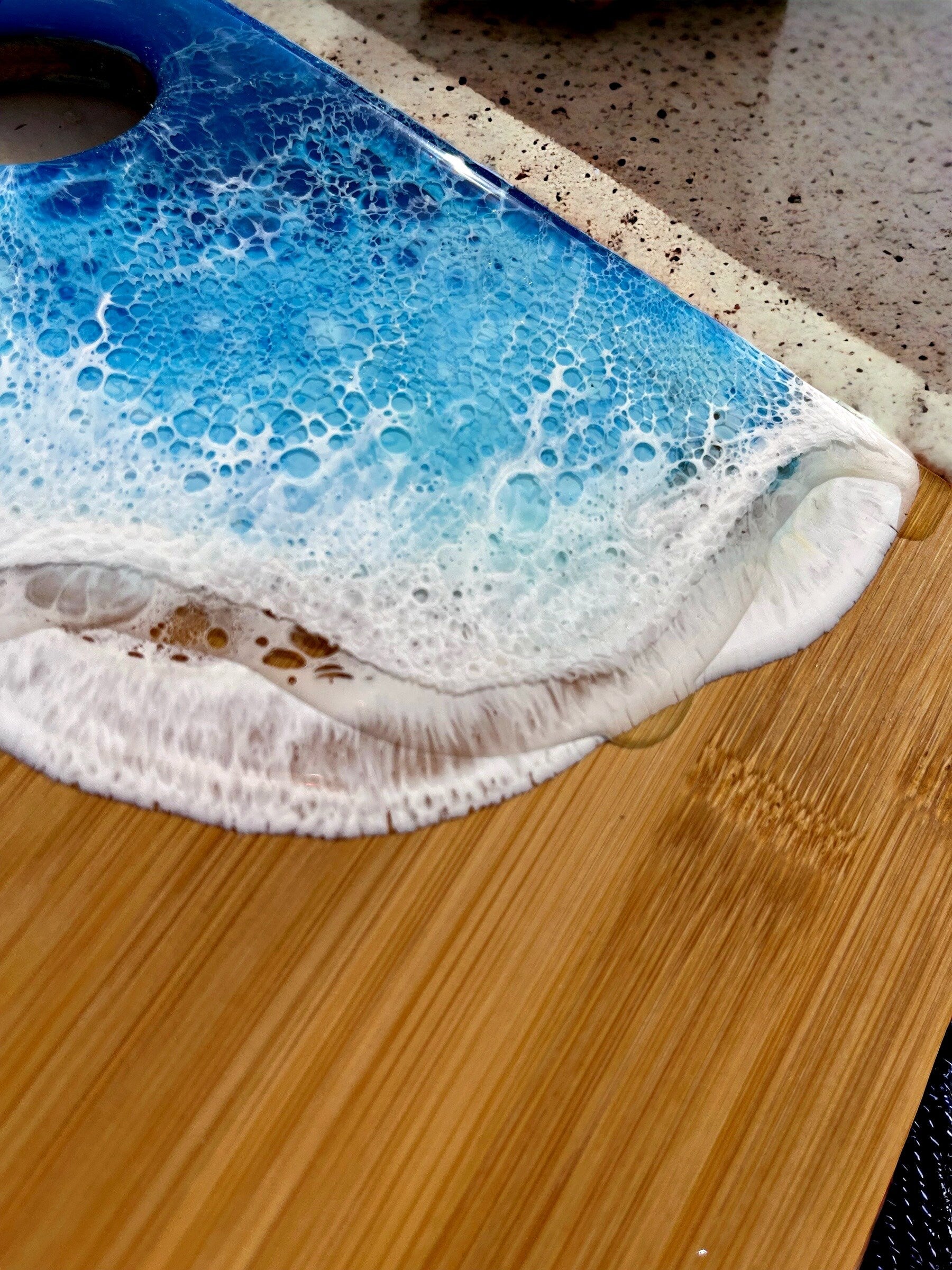 Resin Wave Bamboo Serving Board: Ocean Decor Cheese Board (30CM)