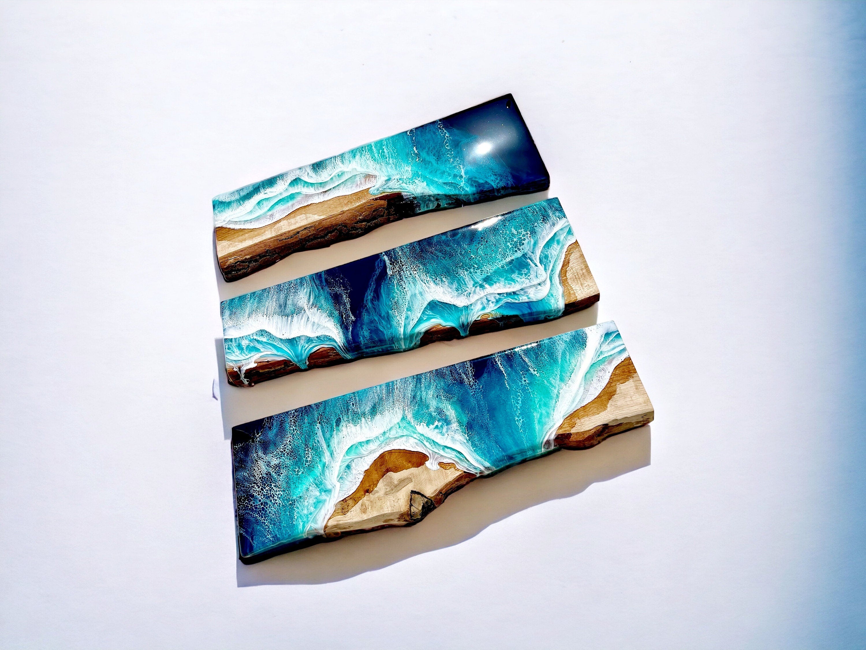 Resin Ocean Wave Oak Floating Shelf, Coastal Decor (60cm)