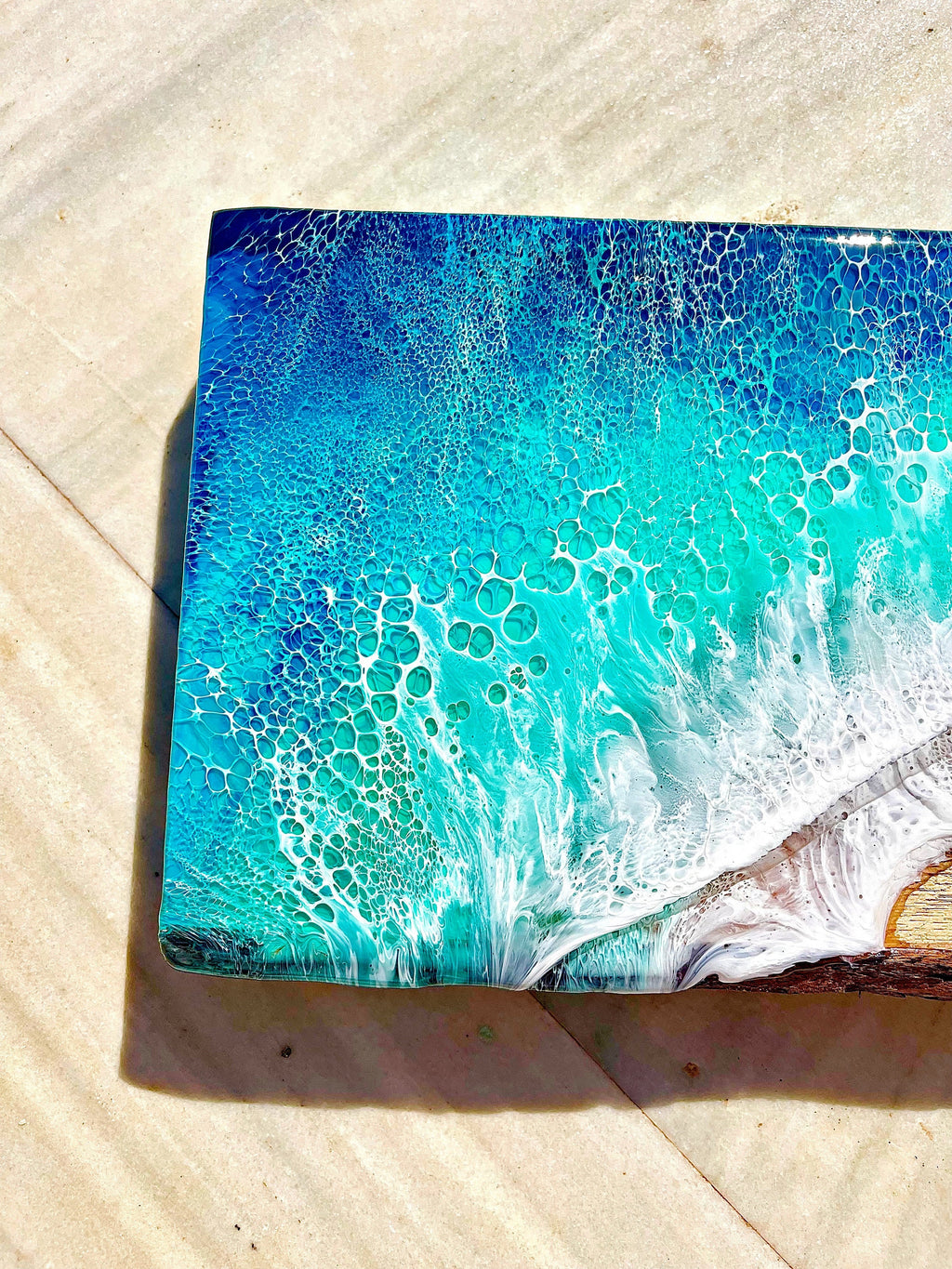 Resin Ocean Wave Oak Floating Shelf, Coastal Decor (60cm)