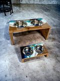 Personalized Pet Bowl Stand: Ocean Wave Resin Decor, Custom Dog Feeder