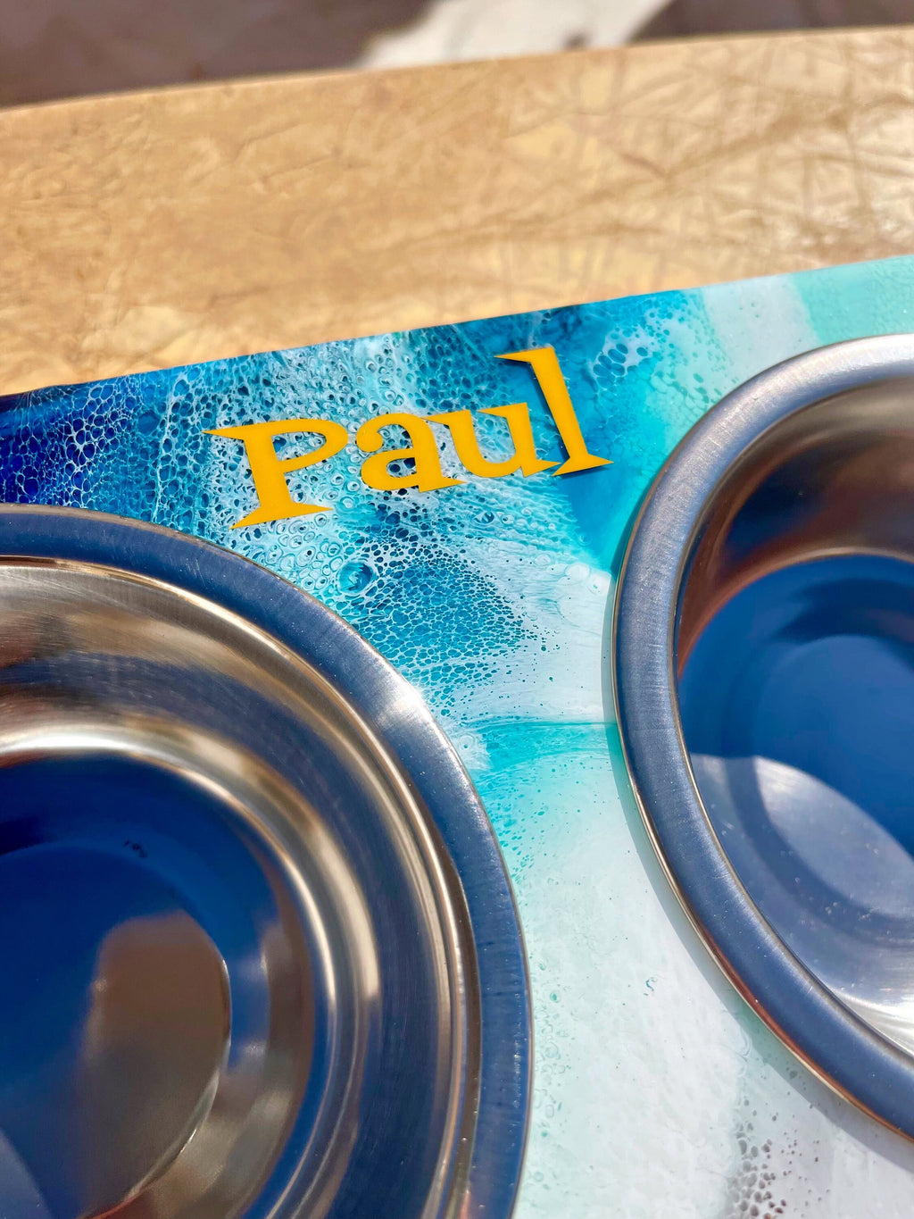 Personalized Pet Bowl Stand: Ocean Wave Resin Decor, Custom Dog Feeder