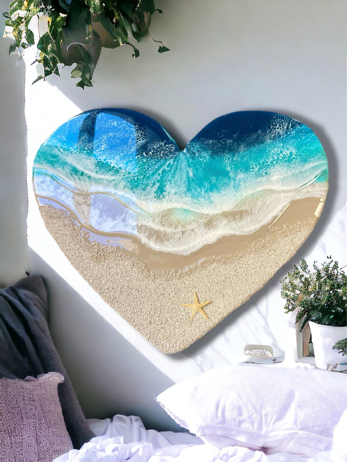 Heart Resin Ocean Art – Coastal Heart Wall Decor – Epoxy Wave Painting – Beach Lovers Gift – Ocean Heart Resin Artwork – Romantic Sea Gift