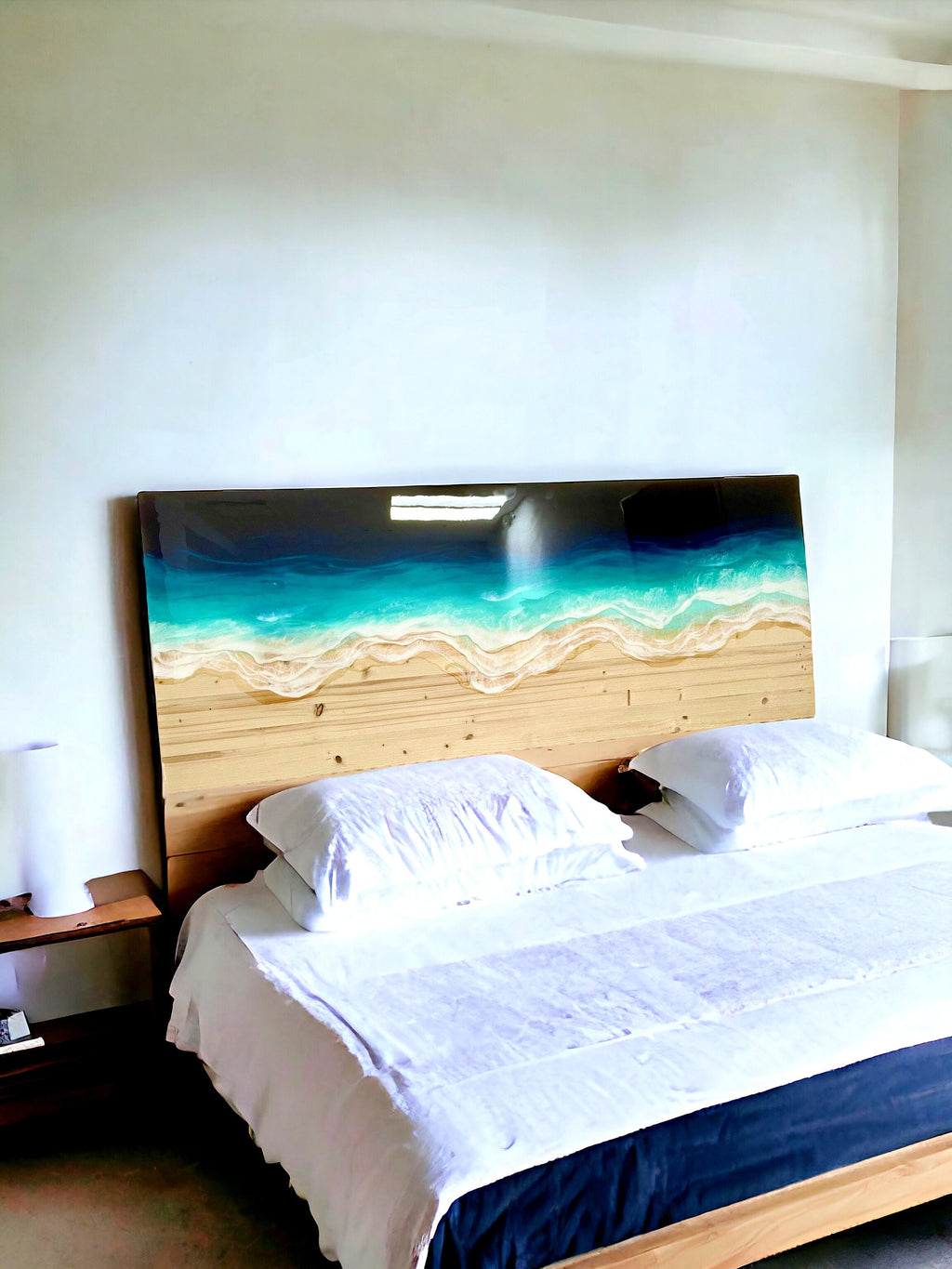 Ocean Resin Headboard: Custom Epoxy Wave Decor