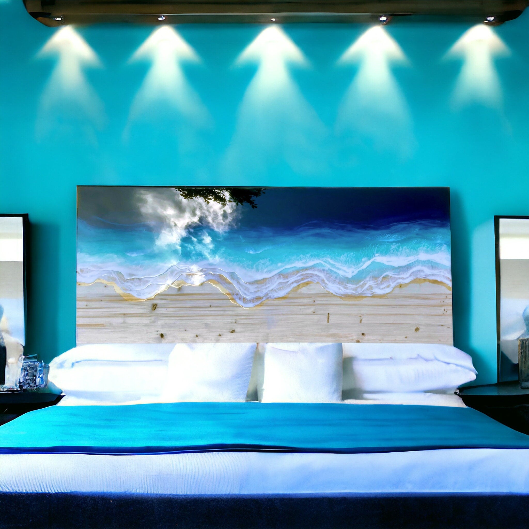 Ocean Resin Headboard: Custom Epoxy Wave Decor