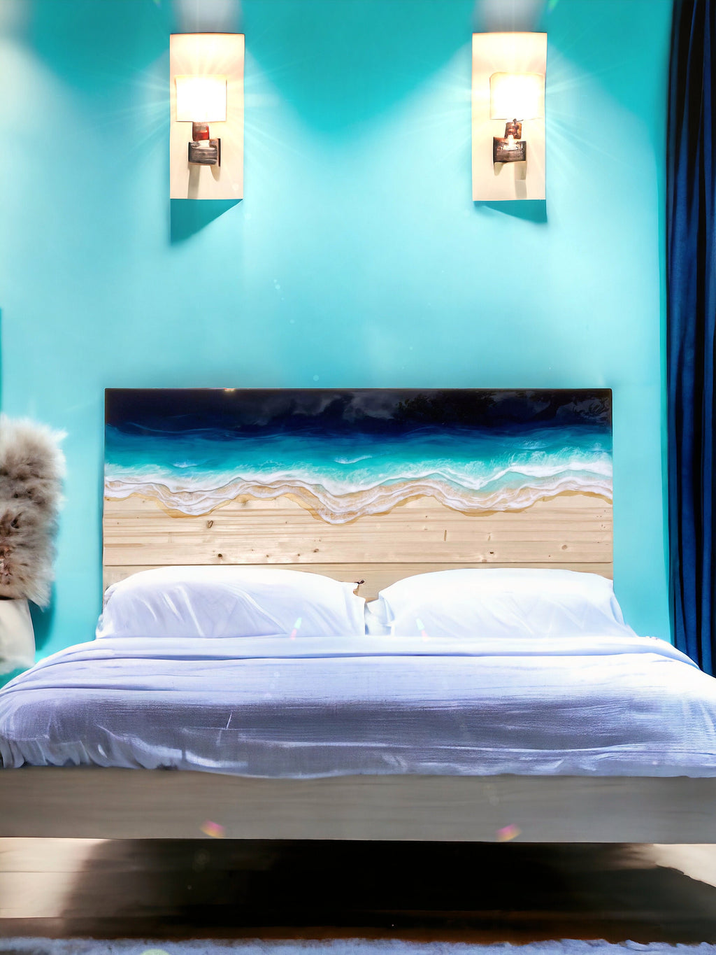 Ocean Resin Headboard: Custom Epoxy Wave Decor