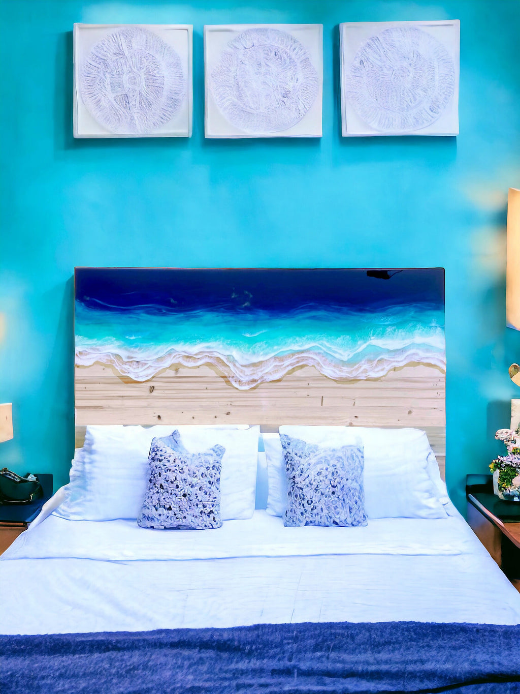 Ocean Resin Headboard: Custom Epoxy Wave Decor