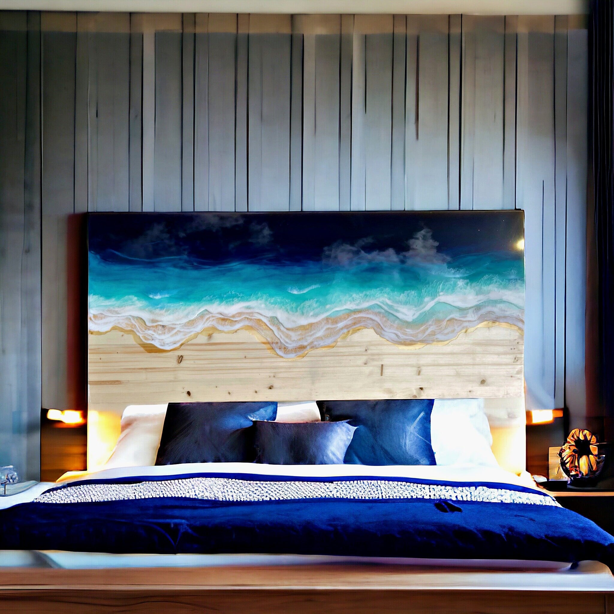 Ocean Resin Headboard: Custom Epoxy Wave Decor