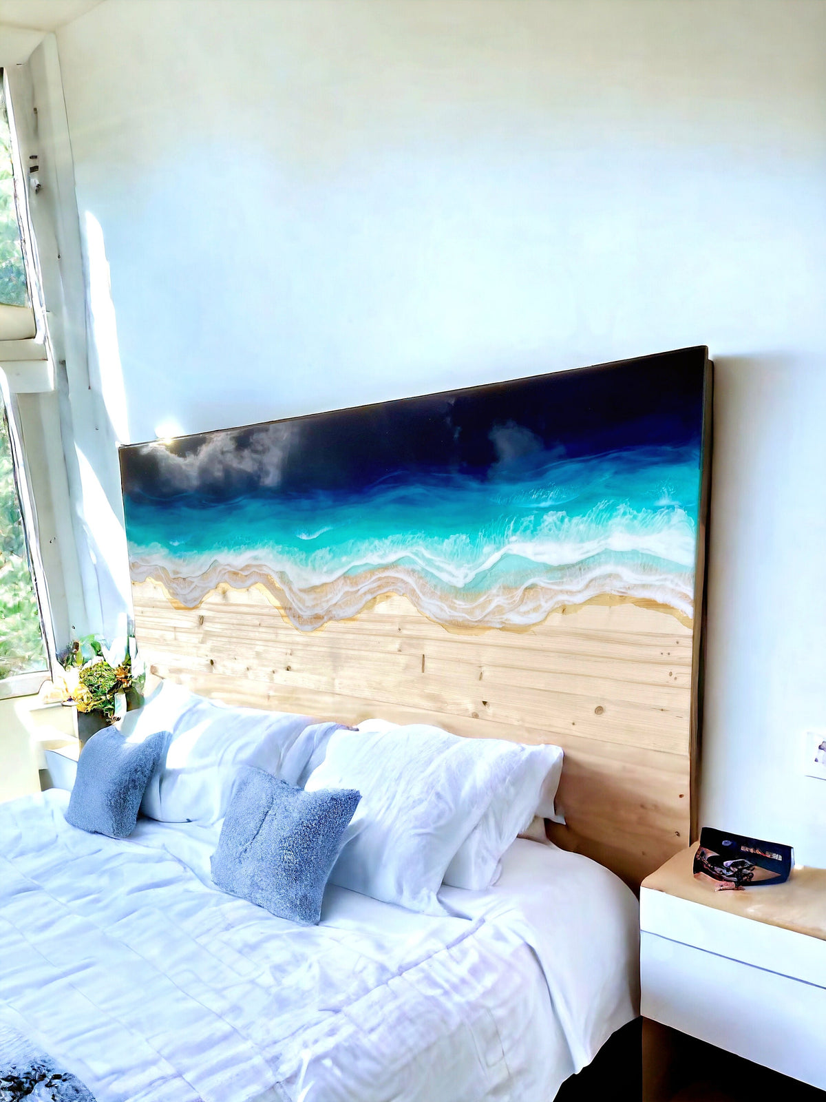 Ocean Resin Headboard: Custom Epoxy Wave Decor
