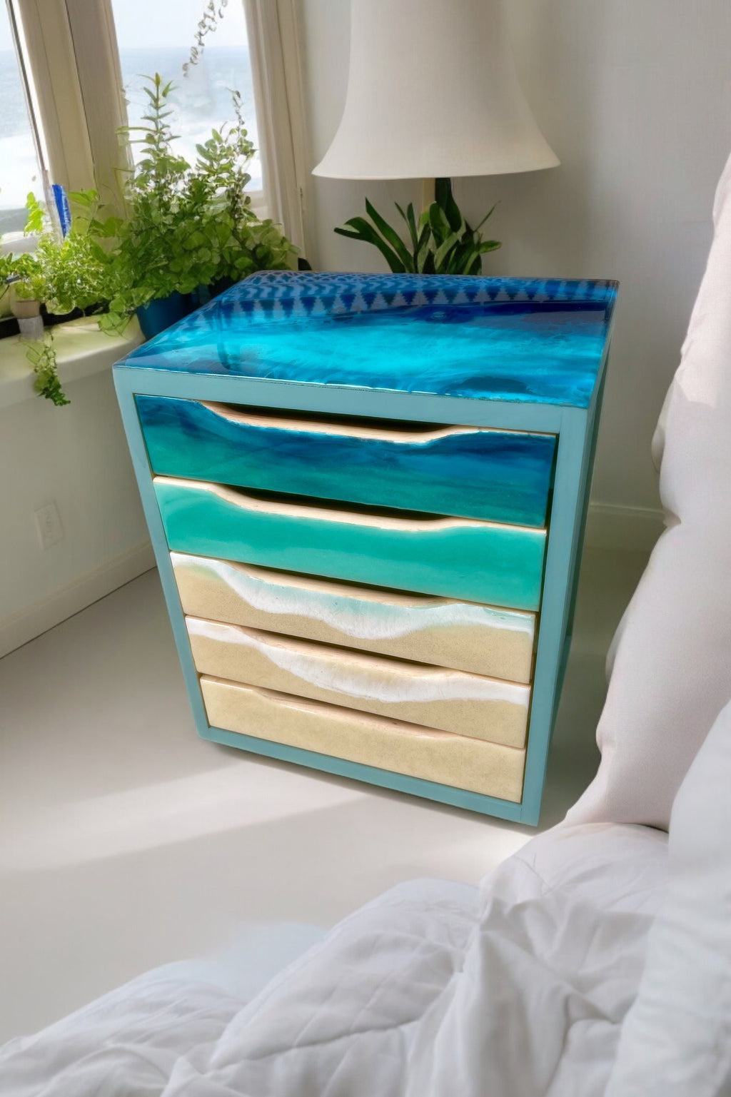 Ocean Resin Drawer Organizer | Coastal Desk Organizer | Beach House Storage Box | Handmade Ocean Decor | Luxury Coastal Bedroom Decor