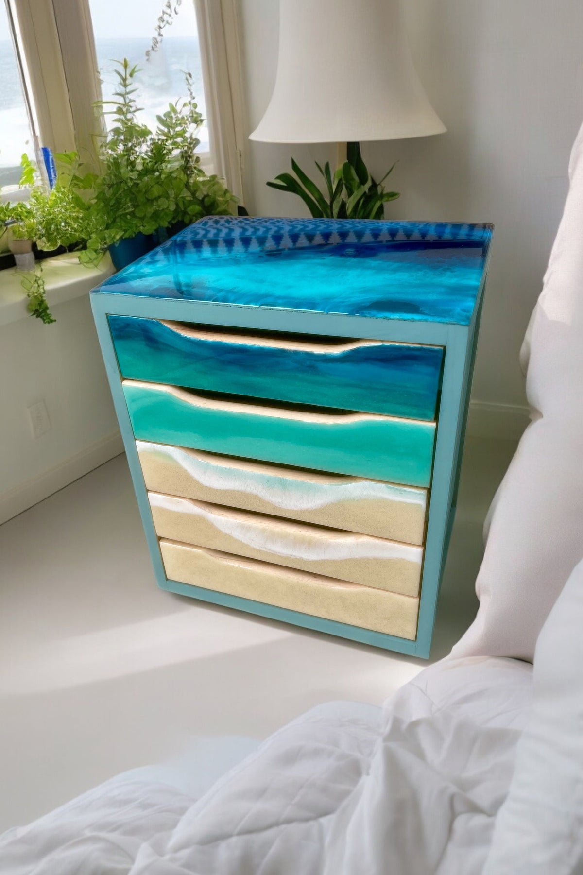 Ocean Resin Drawer Organizer | Coastal Desk Organizer | Beach House Storage Box | Handmade Ocean Decor | Luxury Coastal Bedroom Decor