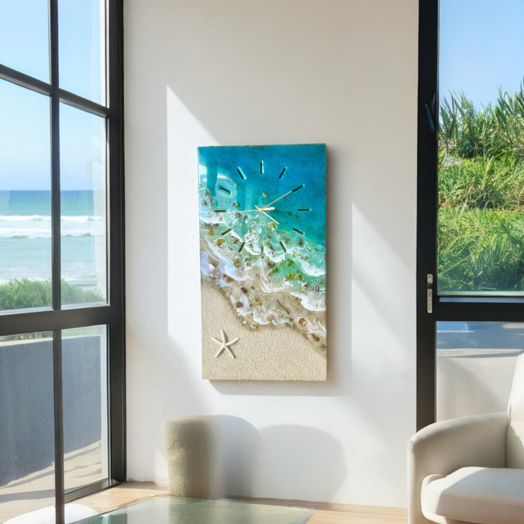 Resin Ocean Wall Clock | Handmade Coastal Art Clock | Large Beach Wall Decor | Epoxy Seascape Clock | One of a Kind