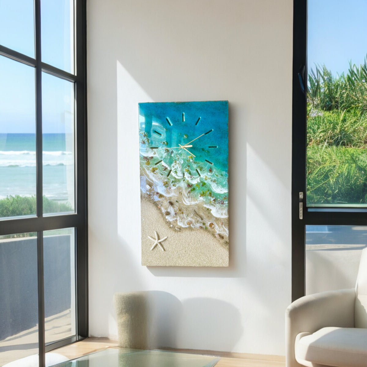 Resin Ocean Wall Clock | Handmade Coastal Art Clock | Large Beach Wall Decor | Epoxy Seascape Clock | One of a Kind