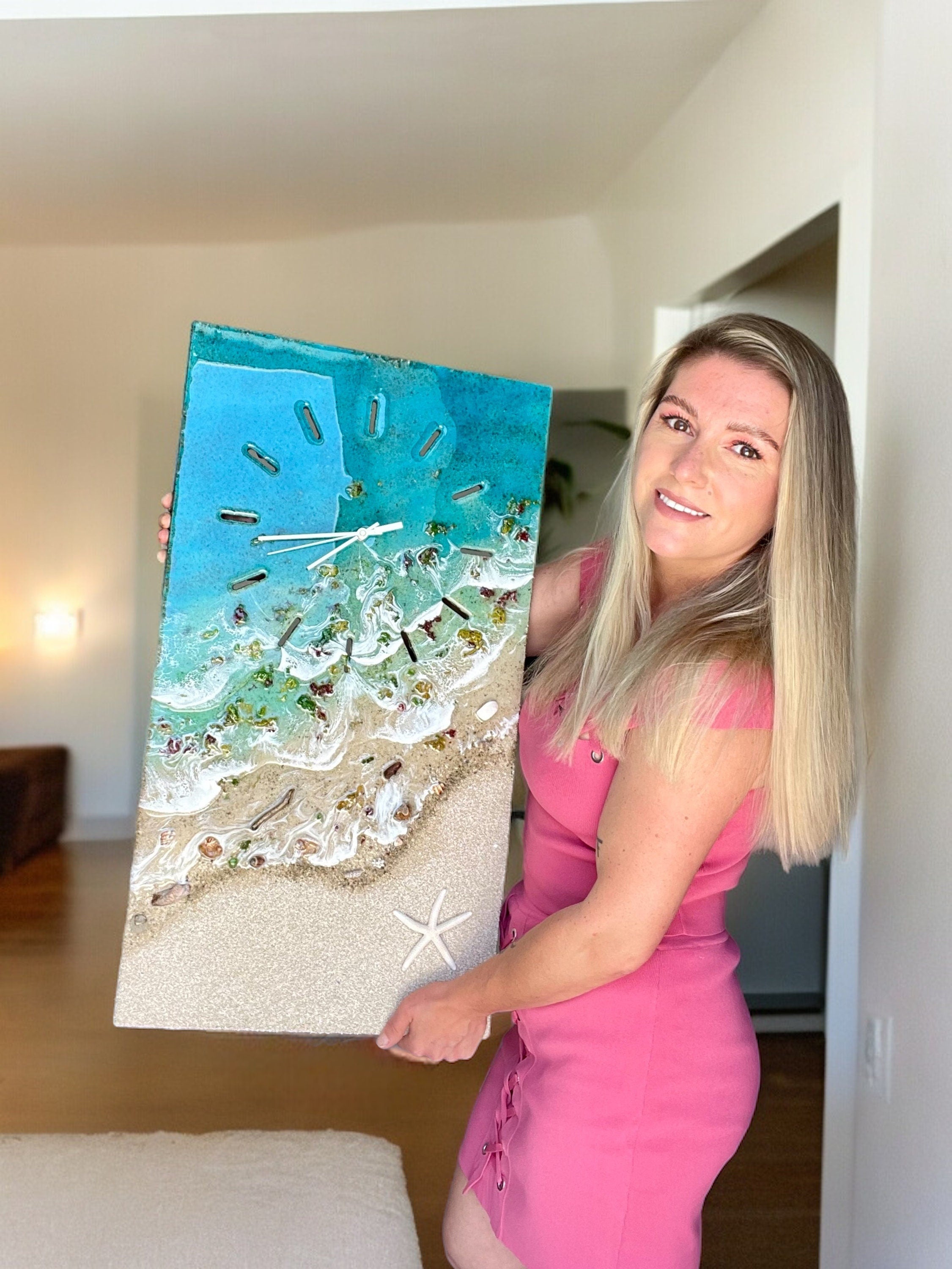 Resin Ocean Wall Clock | Handmade Coastal Art Clock | Large Beach Wall Decor | Epoxy Seascape Clock | One of a Kind