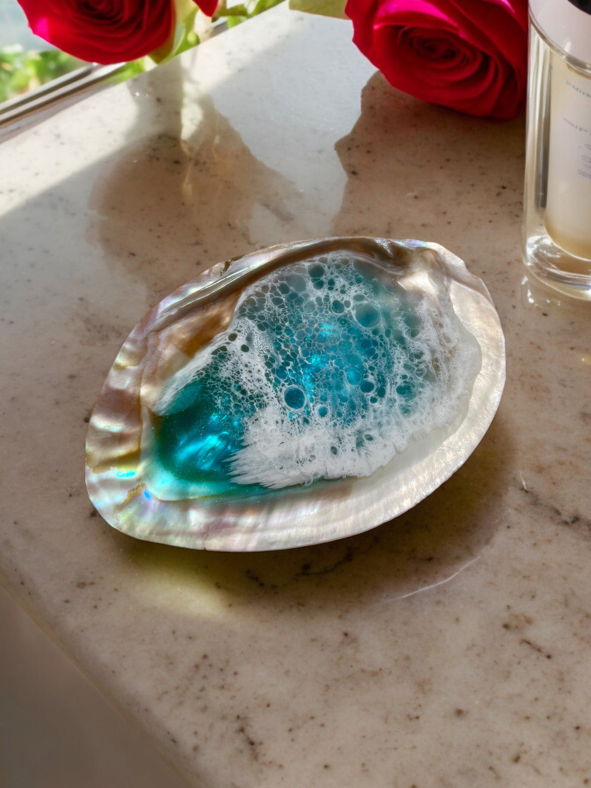 Turquoise Resin Ocean Seashell: Pearl Ring Dish (16cm)