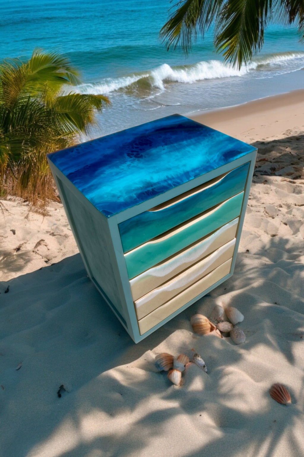 Ocean Resin Drawer Organizer | Coastal Desk Organizer | Beach House Storage Box | Handmade Ocean Decor | Luxury Coastal Bedroom Decor
