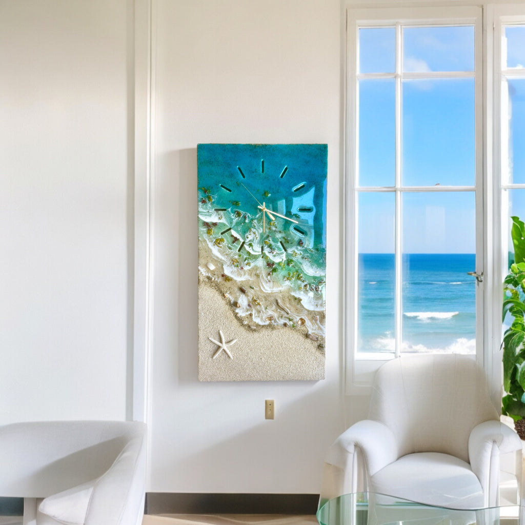 Resin Ocean Wall Clock | Handmade Coastal Art Clock | Large Beach Wall Decor | Epoxy Seascape Clock | One of a Kind