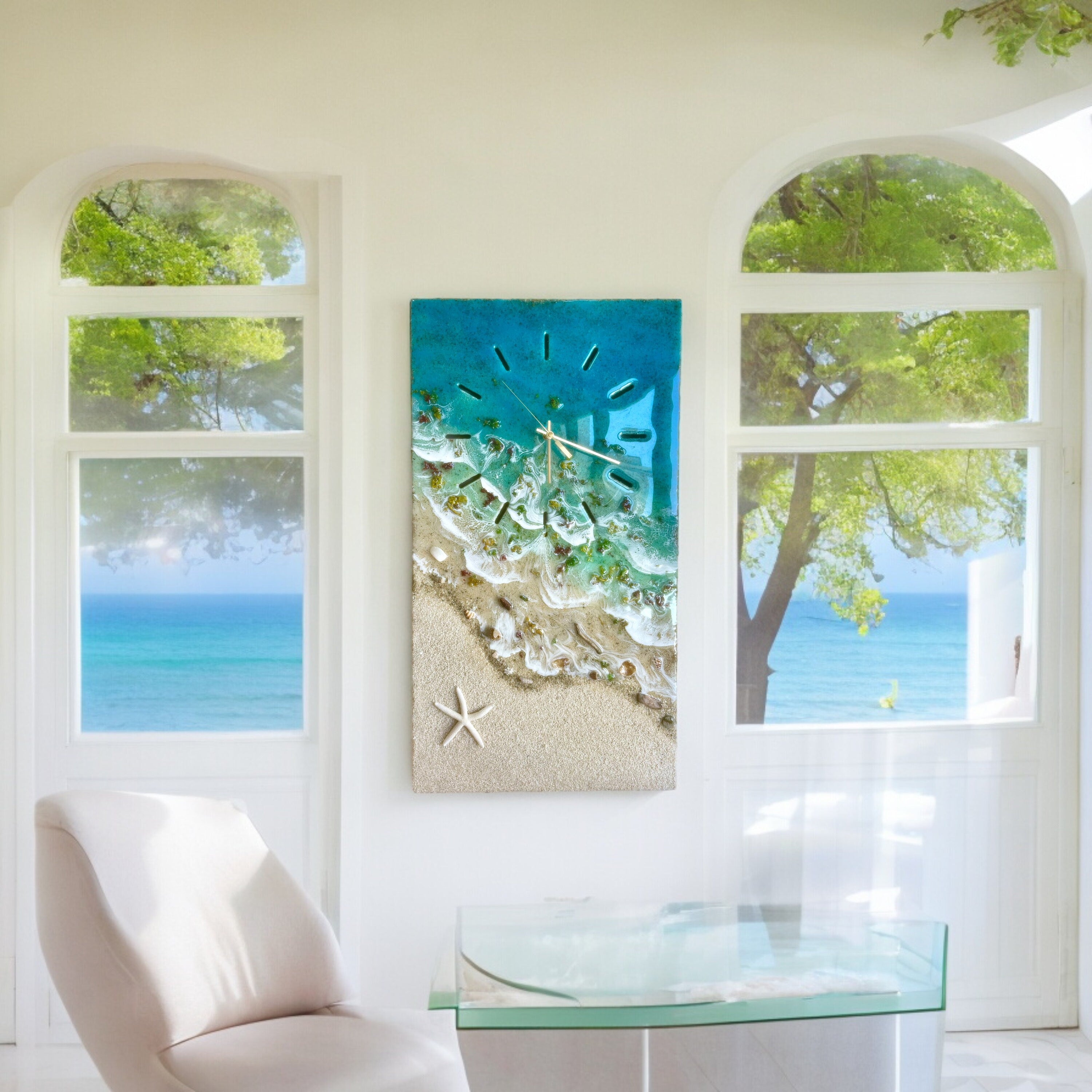 Resin Ocean Wall Clock | Handmade Coastal Art Clock | Large Beach Wall Decor | Epoxy Seascape Clock | One of a Kind