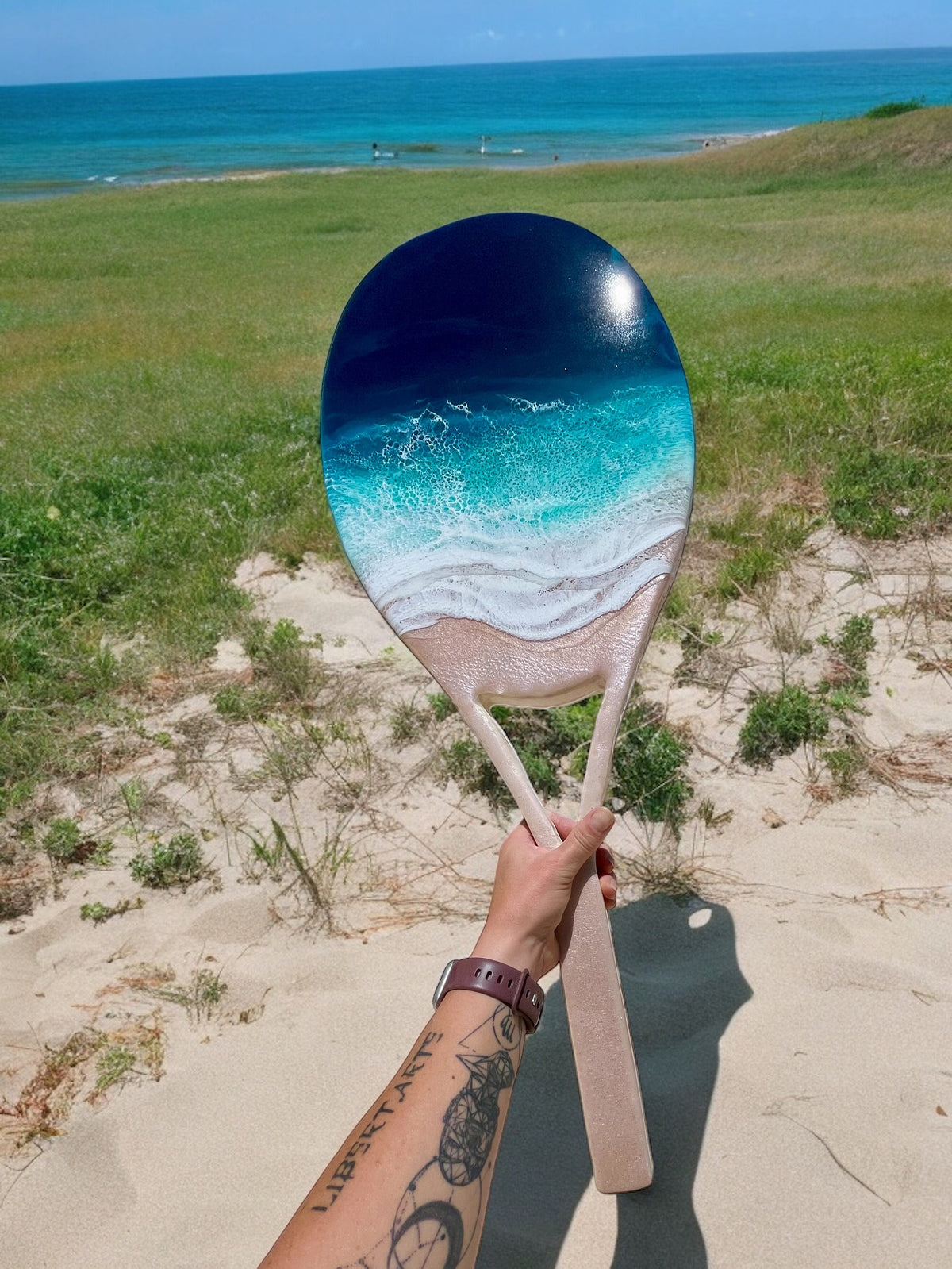 Resin Ocean Art Tennis Racket: Coastal Wall Decor