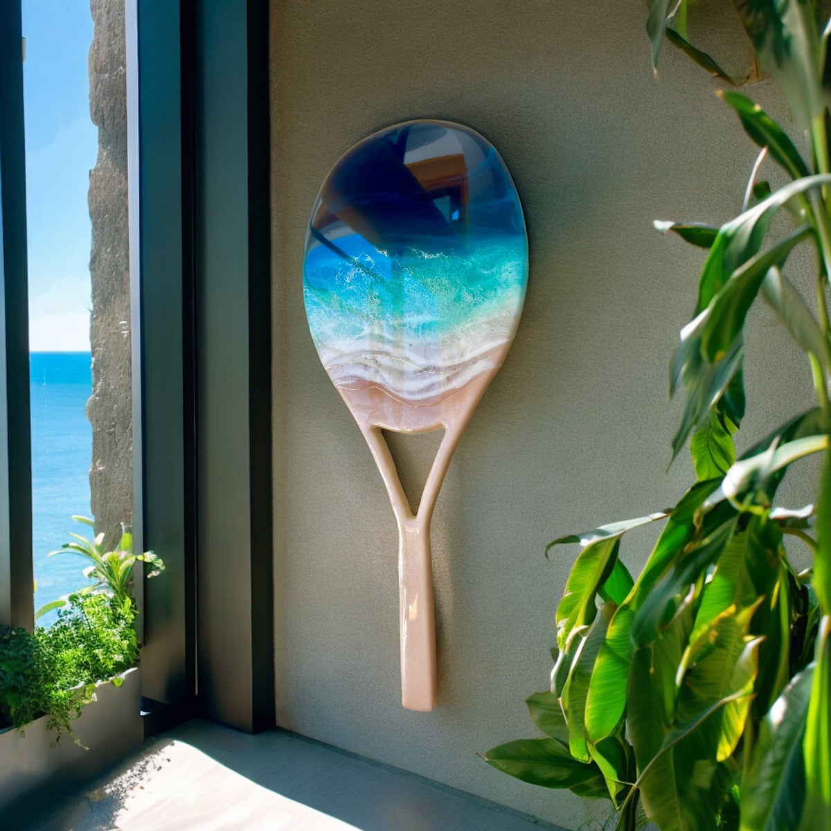 Resin Ocean Art Tennis Racket: Coastal Wall Decor