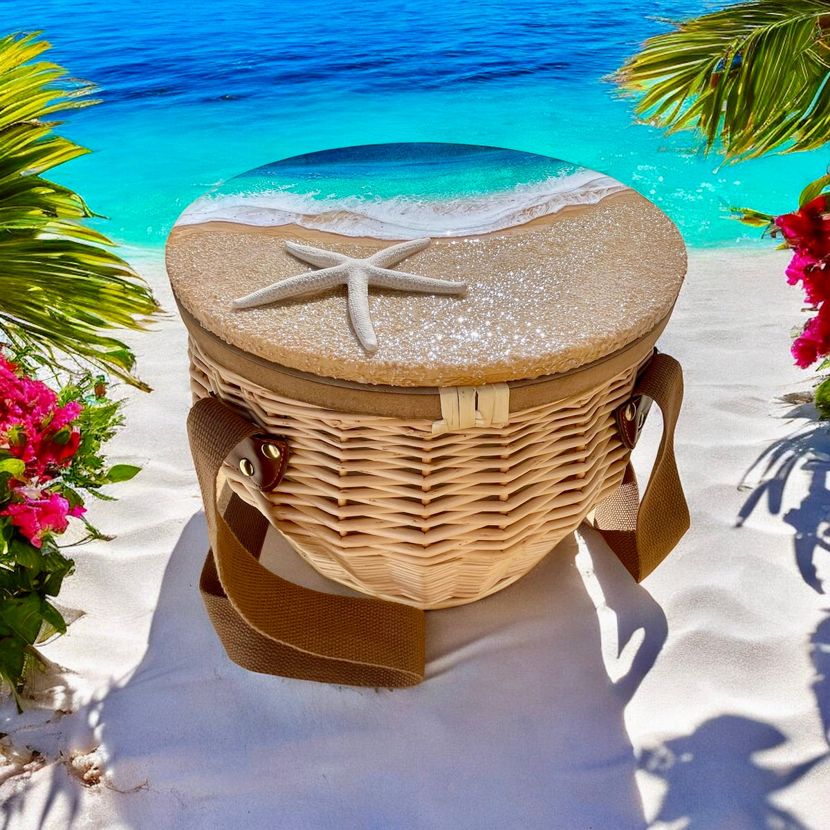 Wicker Picnic Basket with Resin Wave Lid: Romantic Cooler