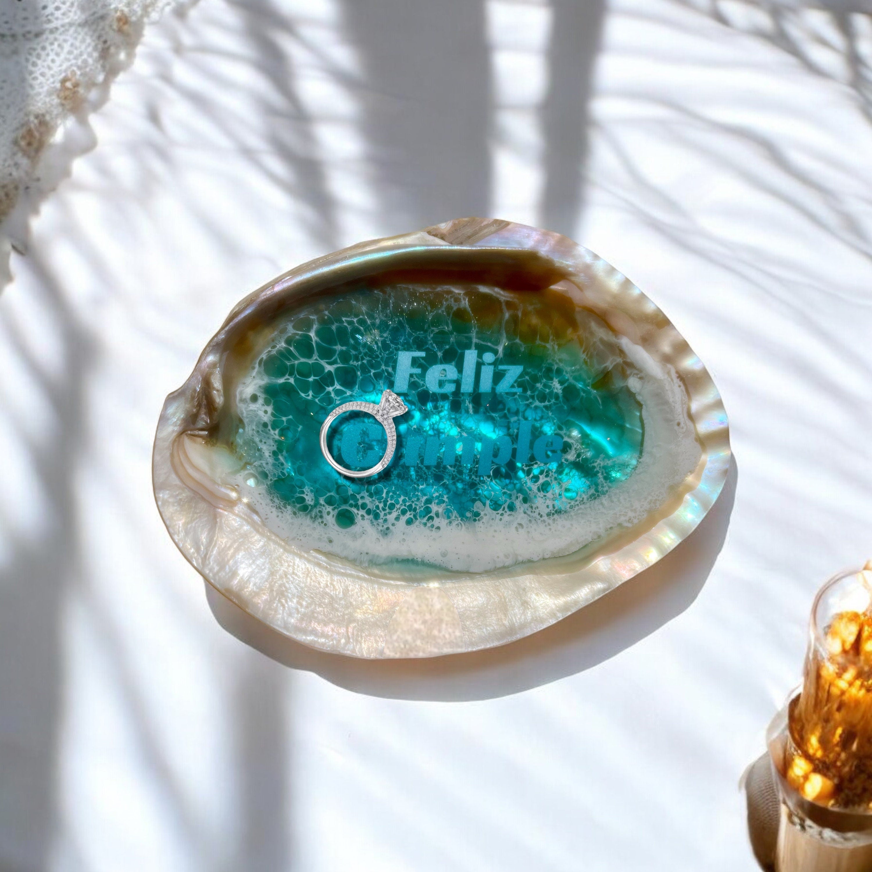 Seashell Ring Dish: Turquoise Resin Ocean Wave Decor, Hidden Message