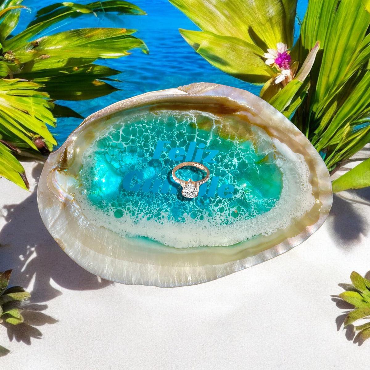 Seashell Ring Dish: Turquoise Resin Ocean Wave Decor, Hidden Message