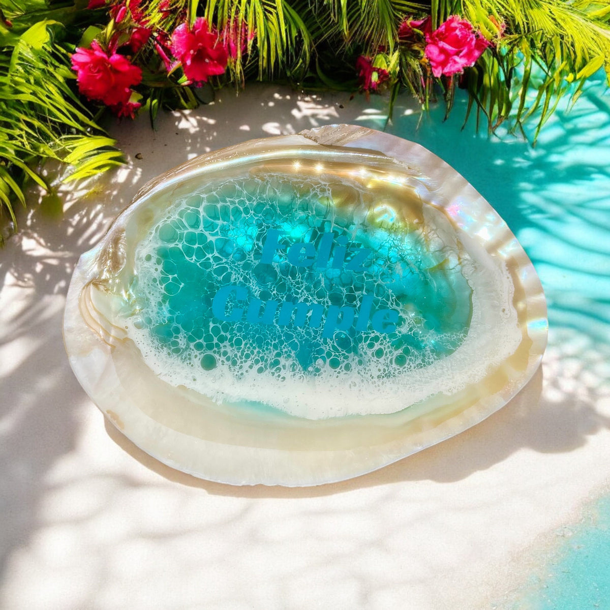 Seashell Ring Dish: Turquoise Resin Ocean Wave Decor, Hidden Message