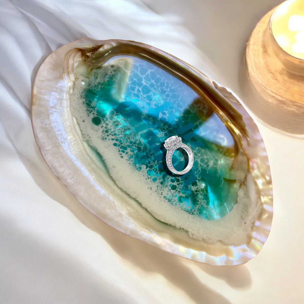 Seashell Ring Dish: Turquoise Resin Ocean Wave Decor, Hidden Message