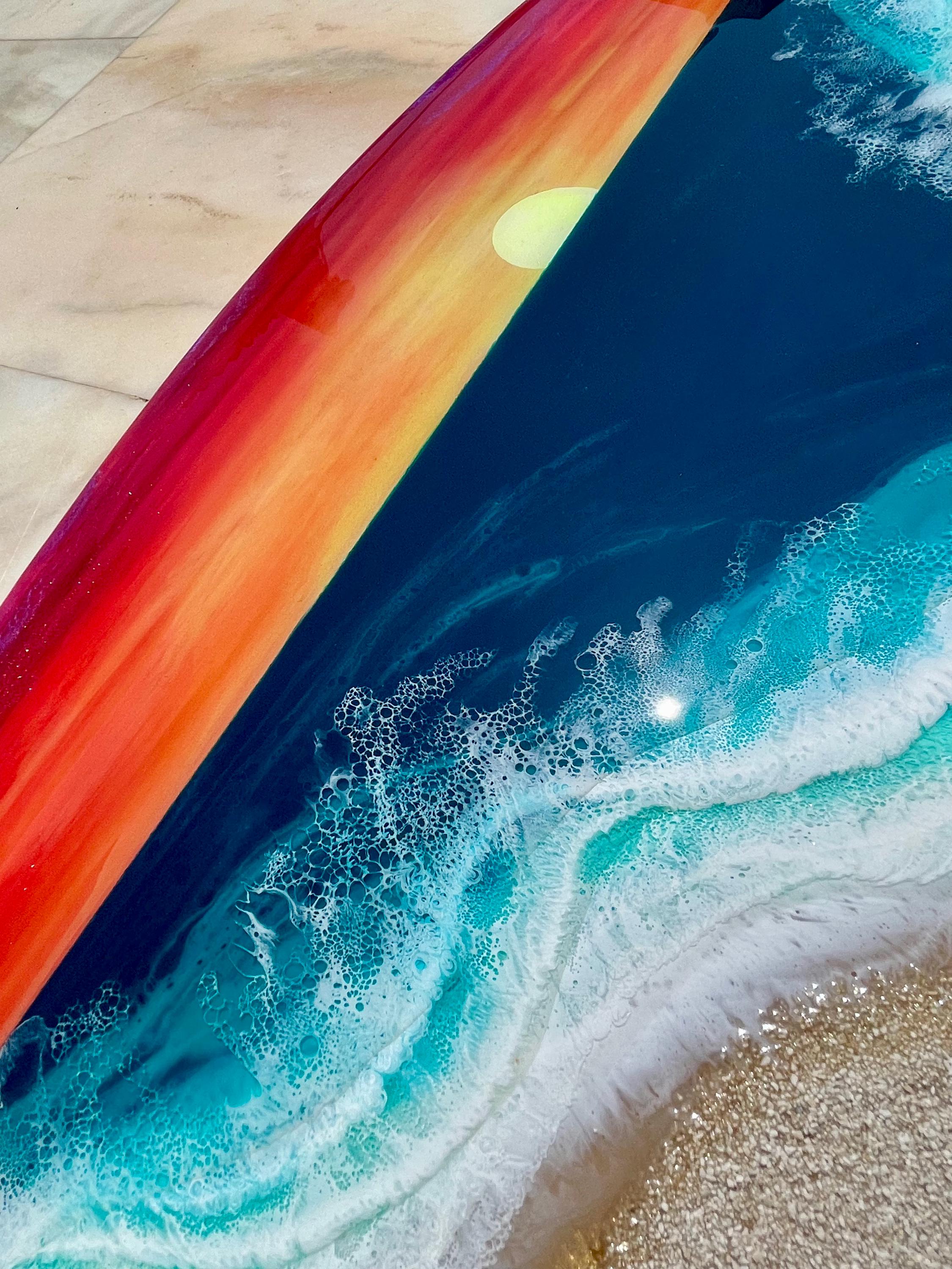 Resin Surfboard Wall Art – Sunset Ocean Decor – Handmade Coastal Wall Hanging – Beach House Art – Small Surfboard Resin Artwork