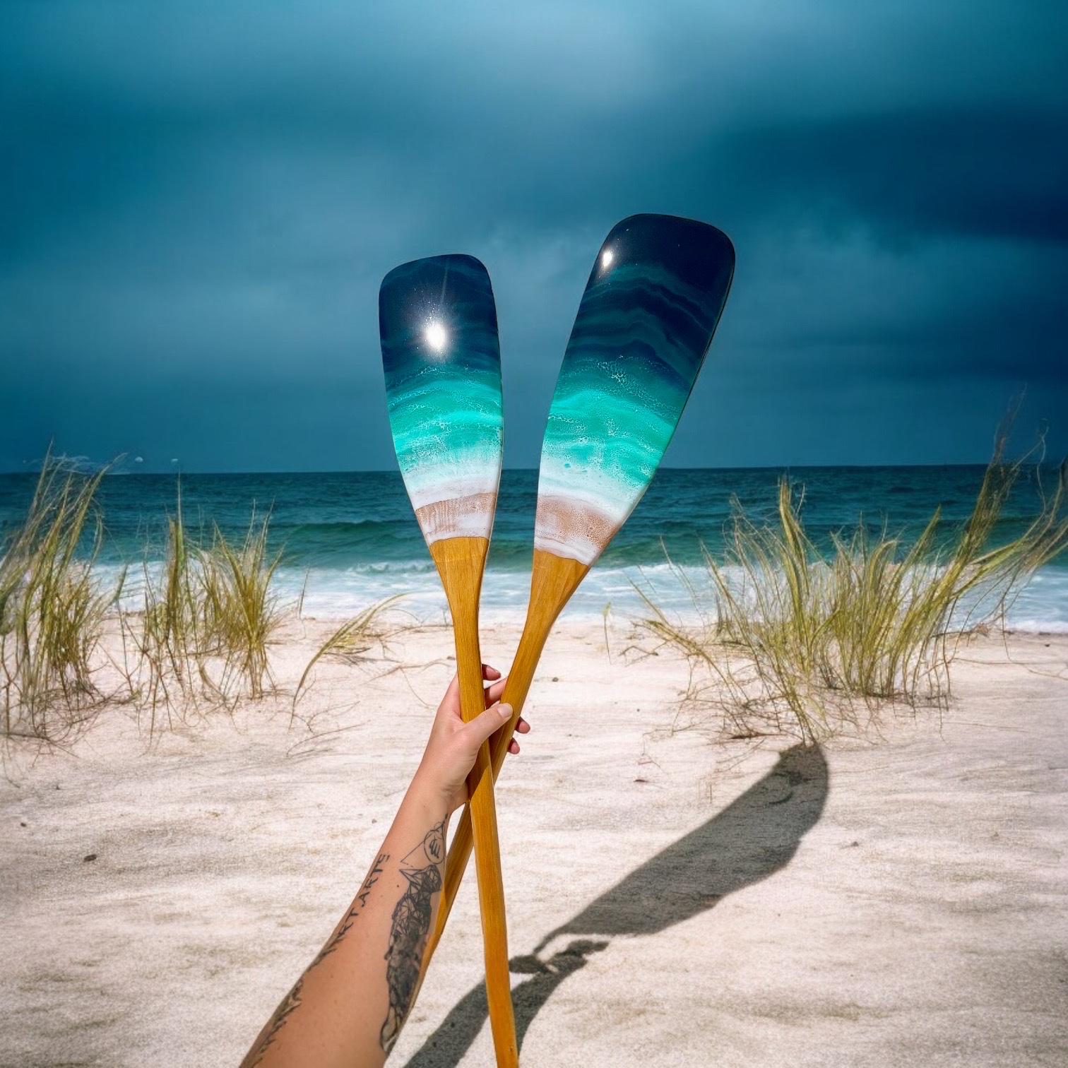 Resin Wave Wood Paddle: Nautical Wall Decor (90CM)