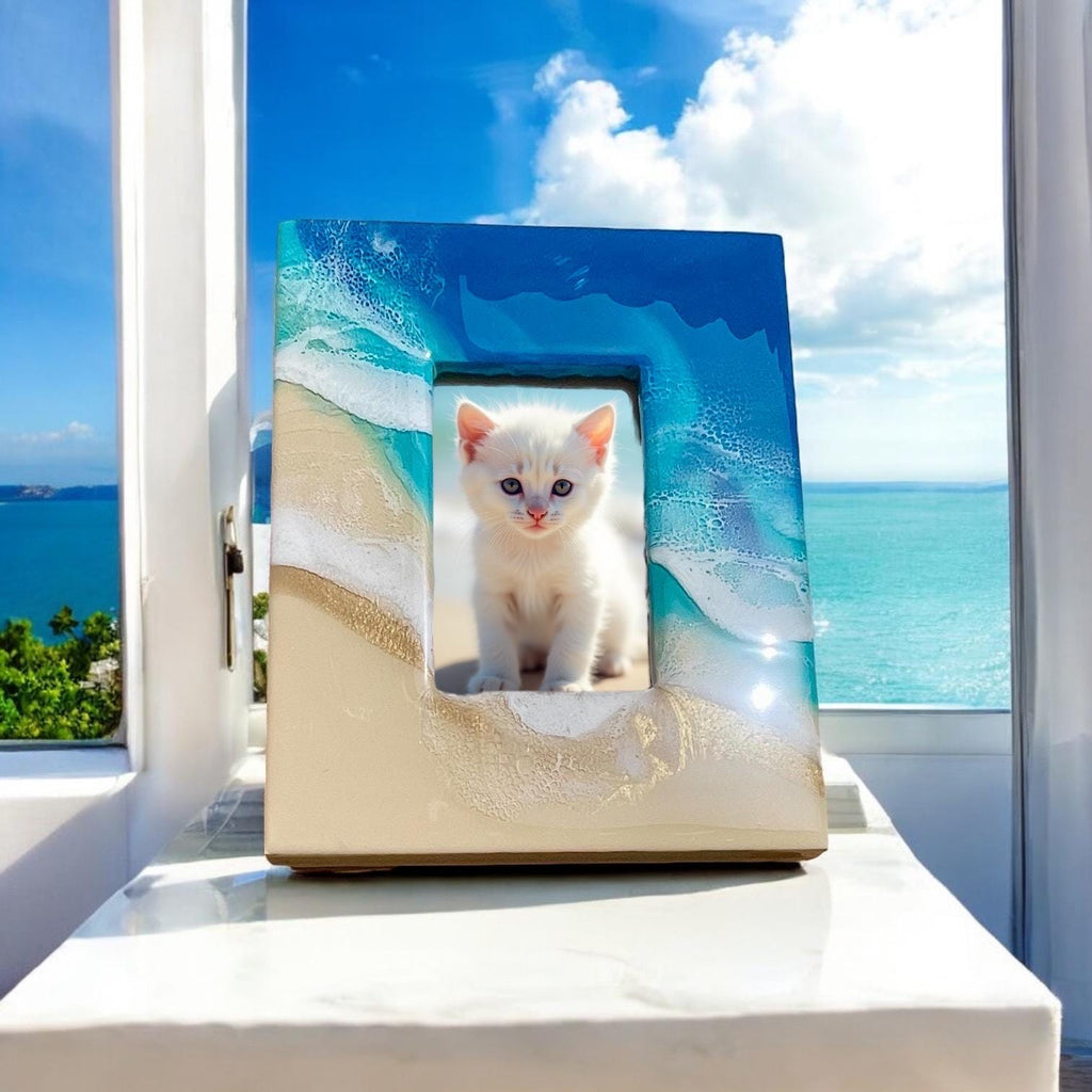 Ocean Resin Photo Frame | Handmade Coastal Home Decor | Beach Gift | Epoxy Art Picture Frame | Ocean Lover Gift | Nautical Decor