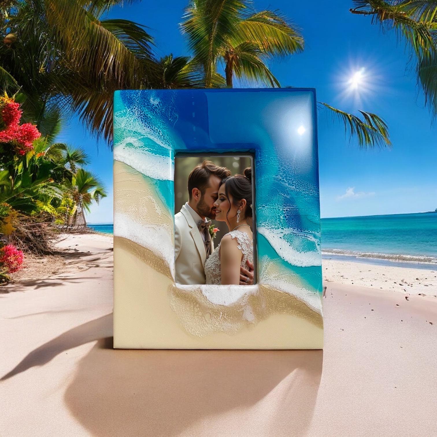 Ocean Resin Photo Frame | Handmade Coastal Home Decor | Beach Gift | Epoxy Art Picture Frame | Ocean Lover Gift | Nautical Decor