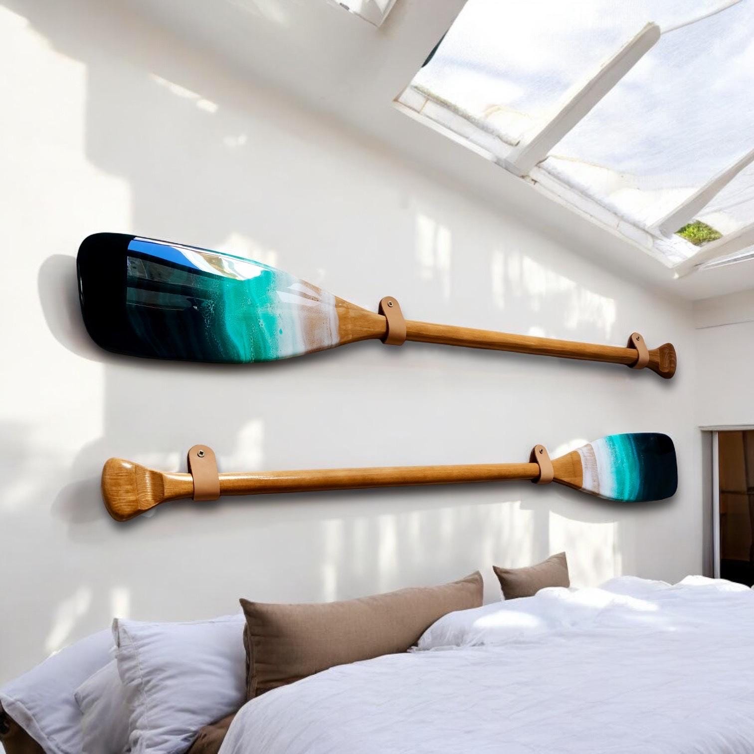 Personalised 90 cm Resin Ocean Paddle Wall Art | Custom Engraved Wooden Oar | Large Coastal Wall Decor | Handmade Beach House Gift