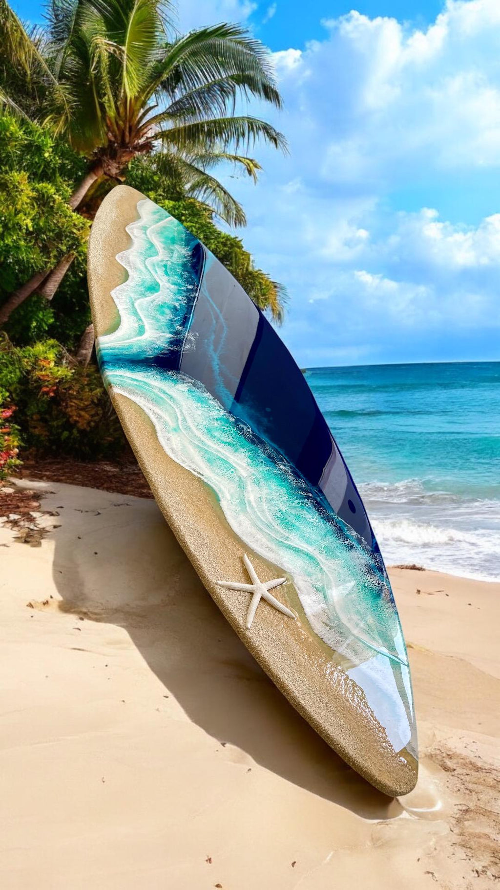 150cm Extra Large Resin Ocean Surfboard Wall Art | Luxury Coastal Decor | Handmade Beach House Artwork | Real Sand & Resin Waves