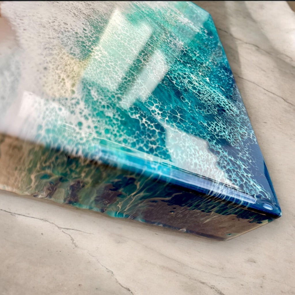 3D Resin Beach Art: Ocean Scene with Real Sand (20cm)