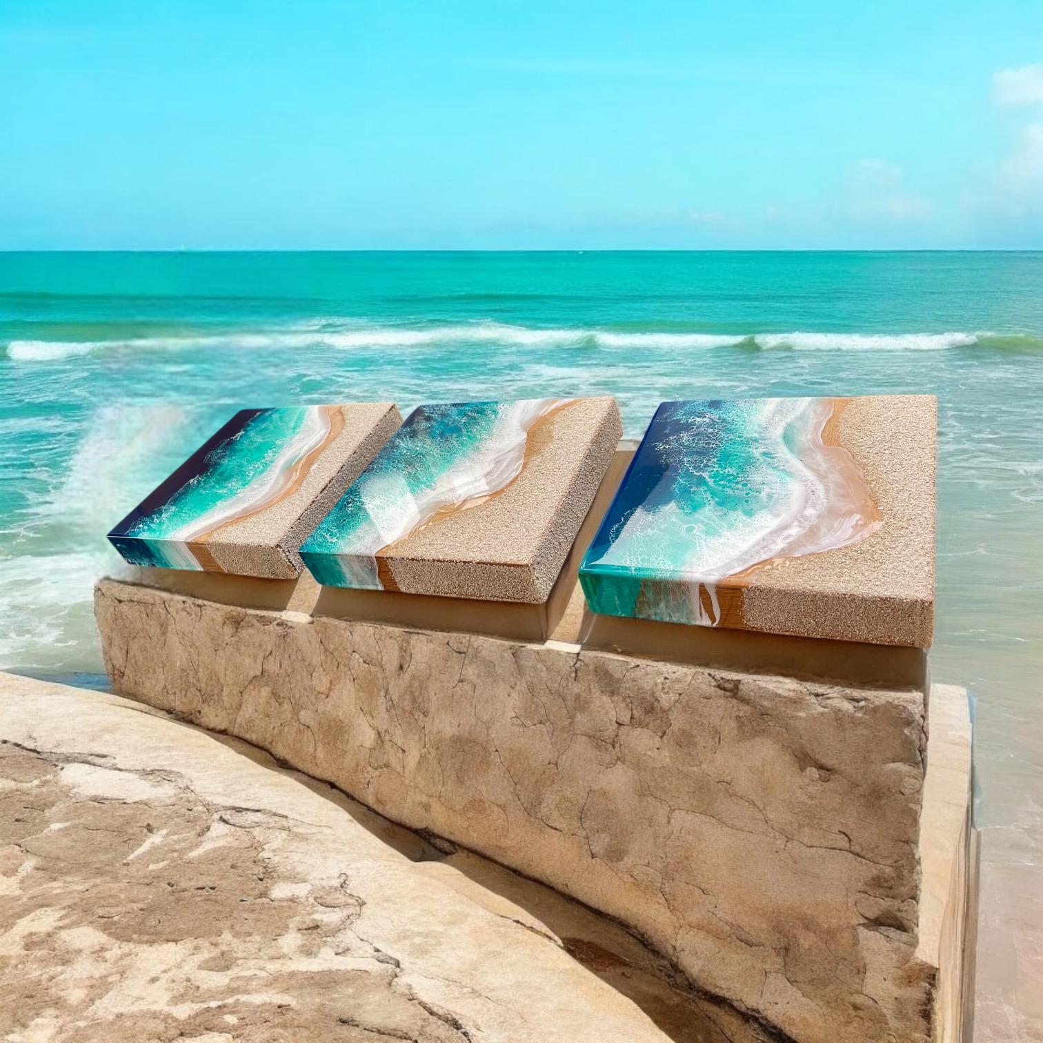 3D Resin Beach Art: Ocean Scene with Real Sand (20cm)