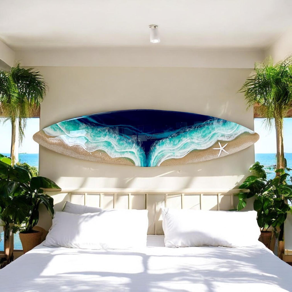 100cm Resin Ocean Surfboard Wall Art | Luxury Coastal Wall Decor | Handmade Beach House Artwork | Real Sand & Resin Waves | Made in Spain
