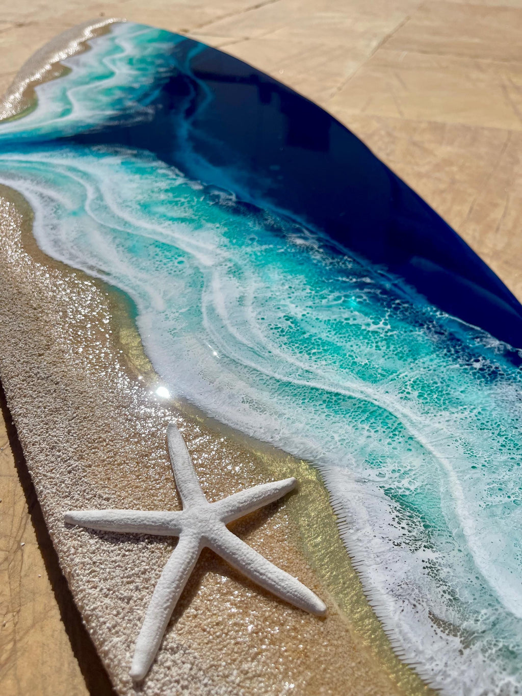 150cm Extra Large Resin Ocean Surfboard Wall Art | Luxury Coastal Decor | Handmade Beach House Artwork | Real Sand & Resin Waves