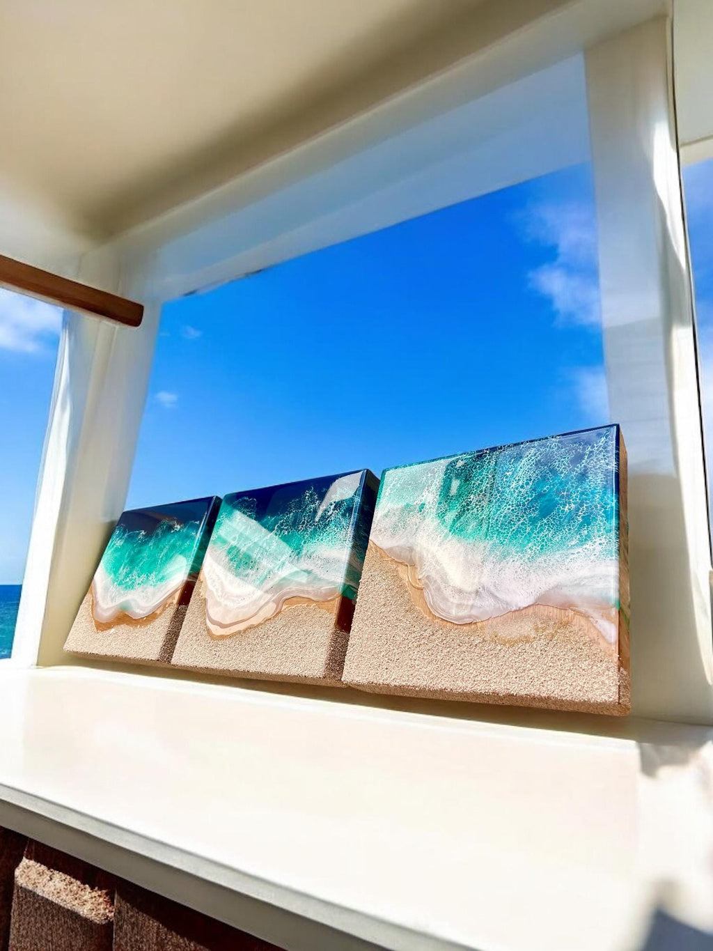 3D Resin Beach Art: Ocean Scene with Real Sand (20cm)