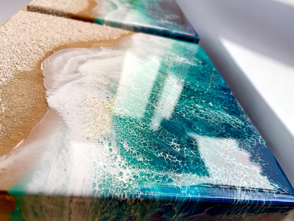 3D Resin Beach Art: Ocean Scene with Real Sand (20cm)