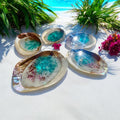 Large Iridescent Mother of Pearl Seashell Ring Dish: Resin Ocean Wave Decor (16cm)