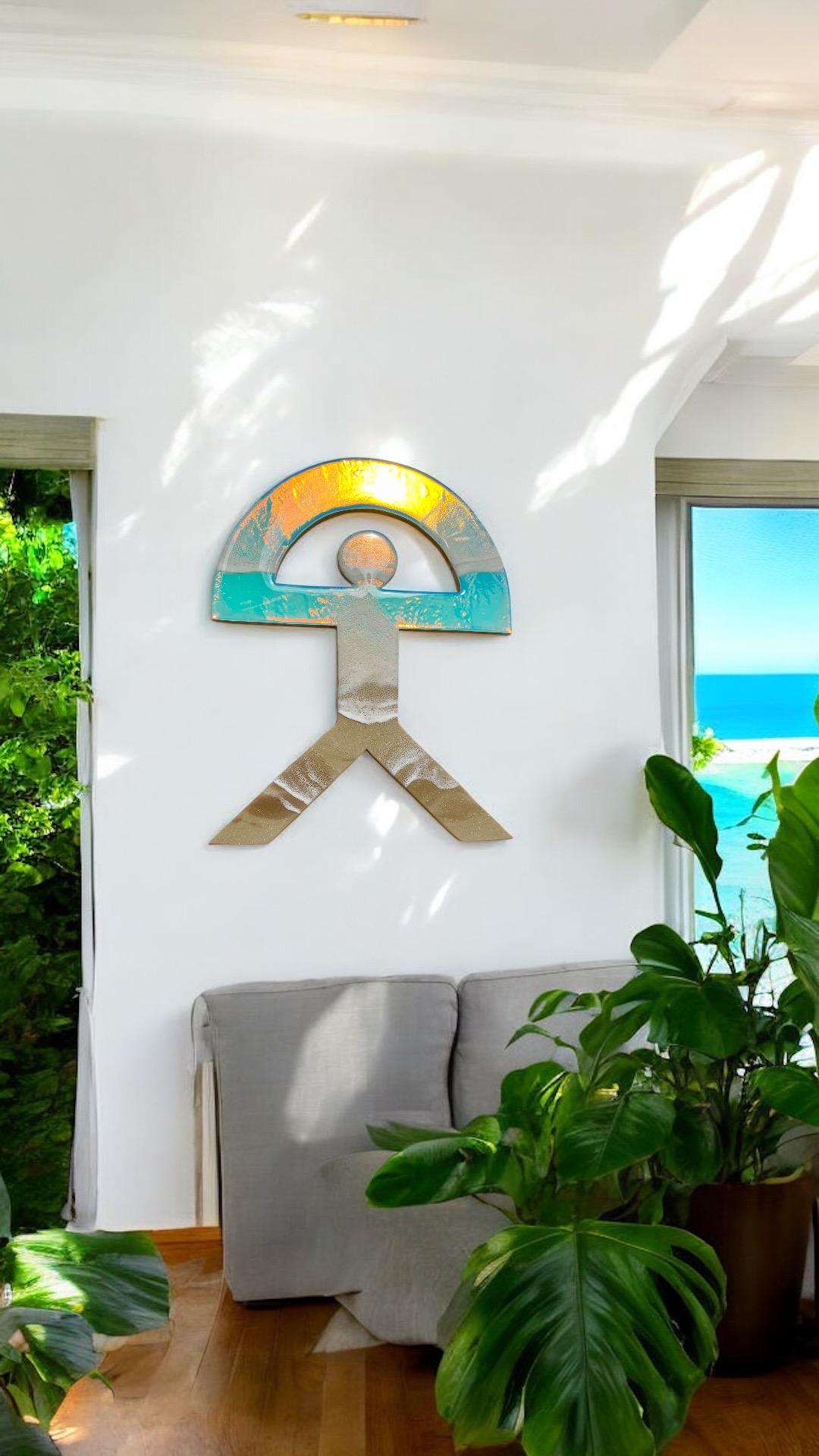 Large Iridescent Indalo Wall Art 52 cm – Handmade Resin Good Luck Symbol | Spanish House Protection Charm | Coastal Boho Decor