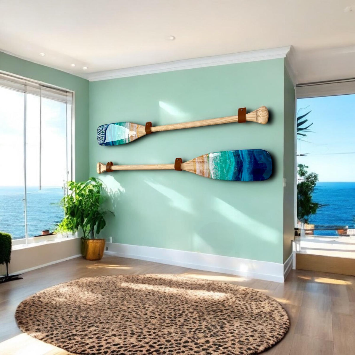 Personalised Resin Ocean Paddle 120cm Wall Art | Engraved Wooden Oar with Ocean Waves | Custom Beach House Decor | Coastal Gift