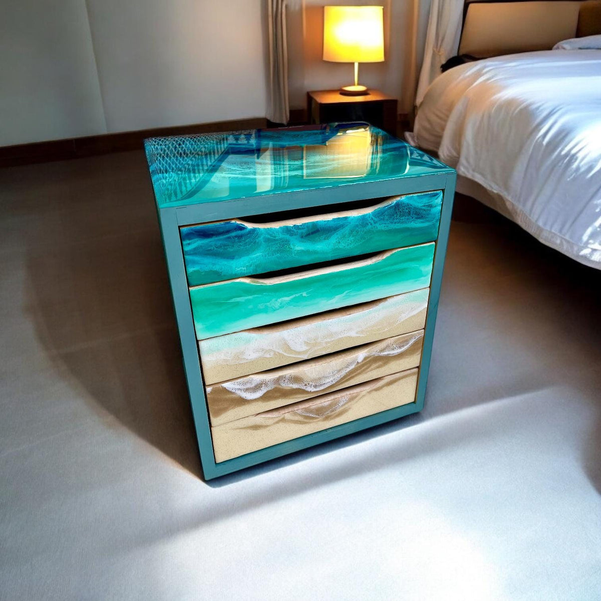Ocean Resin Drawer Organizer | Coastal Desk Organizer | Beach House Storage Box | Handmade Ocean Decor | Luxury Coastal Bedroom Decor